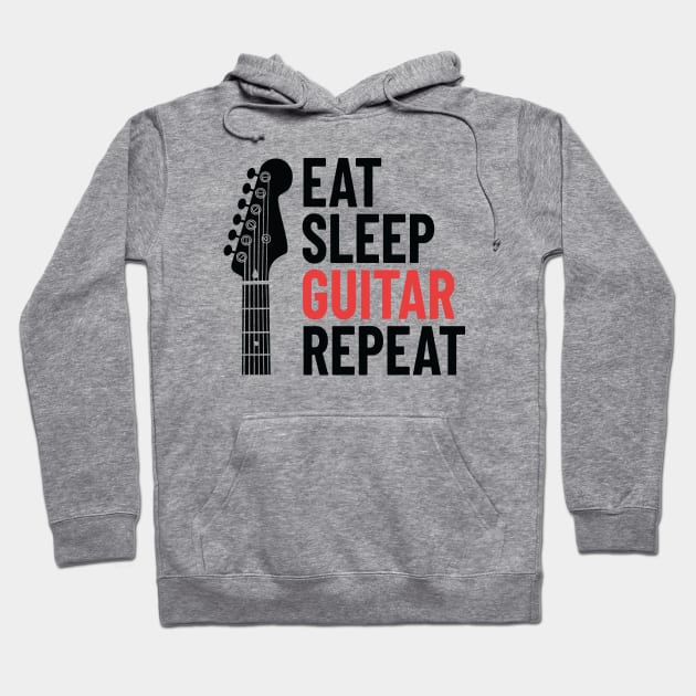 Eat Sleep Guitar Repeat Electric Guitar Headstock Light Theme Hoodie by nightsworthy